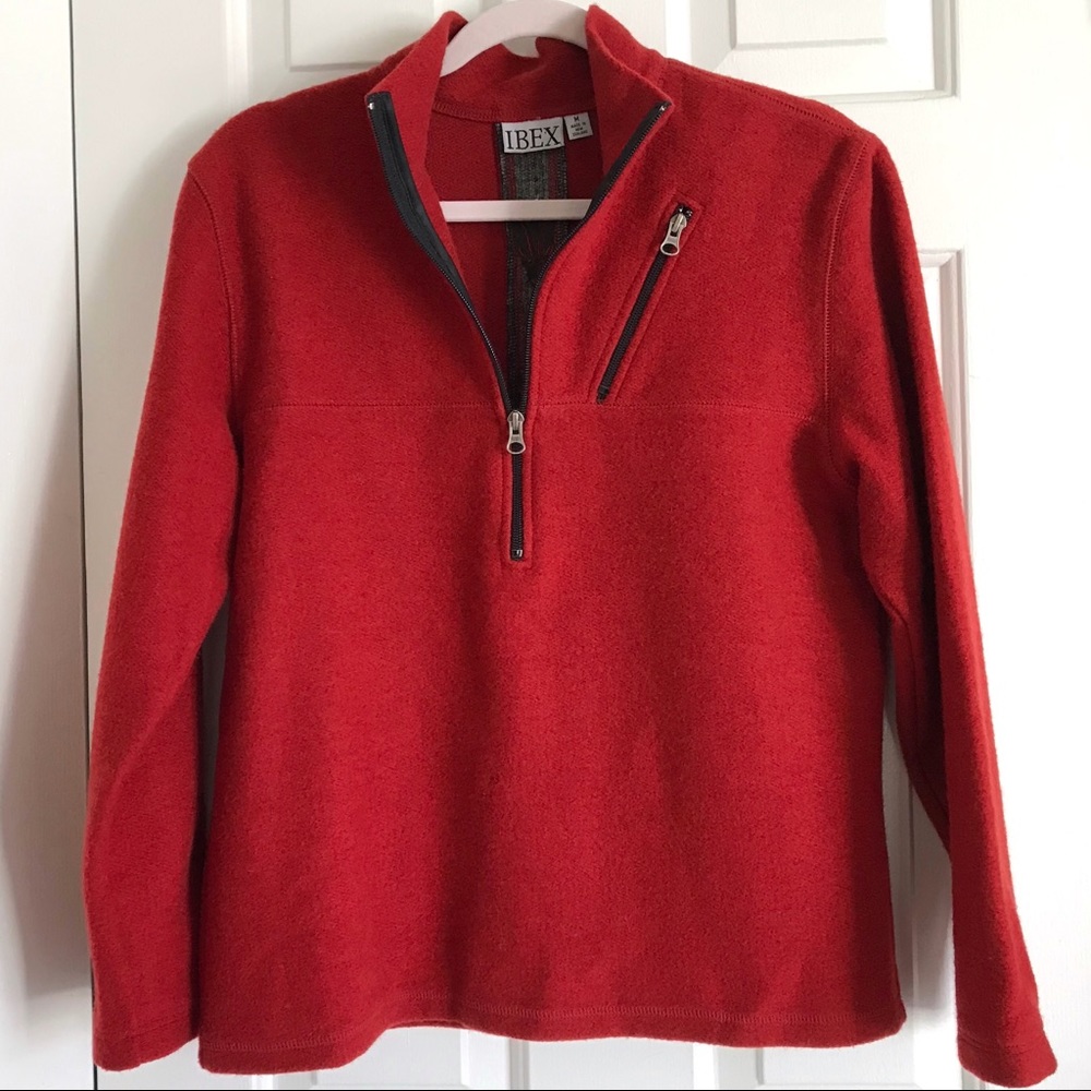 IBEX Red merino wool 1/4 zip pullover jacket medium